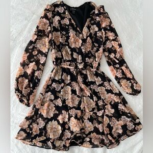 Ever New Dress in Floral Black and Peach Women's Size 2